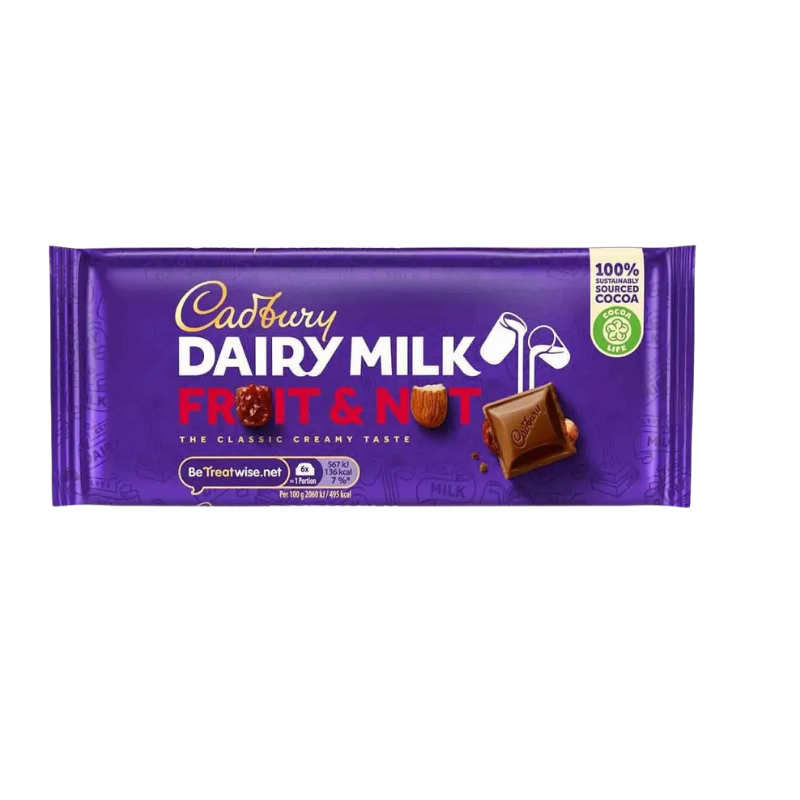 Cadbury Dairy Milk Fruit & Nut – 110g | Classic Chocolate with Nuts & Raisins