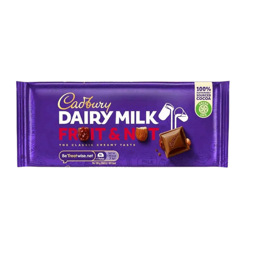 Cadbury Dairy Milk Fruit & Nut – 110g | Classic Chocolate with Nuts & Raisins