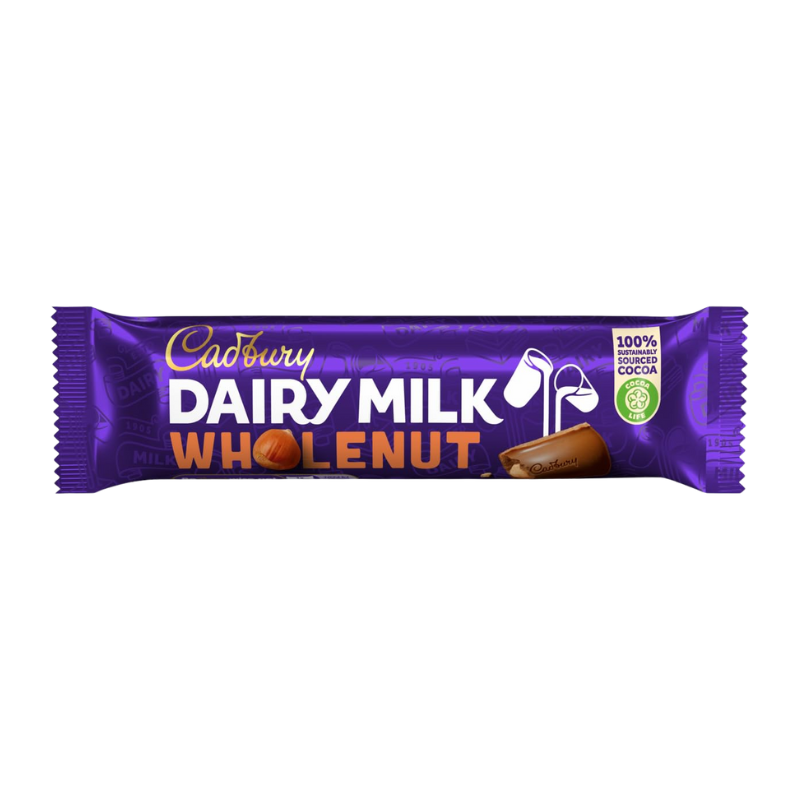 Cadbury Dairy Milk Wholenut – 45g | Creamy Chocolate with Whole Hazelnuts